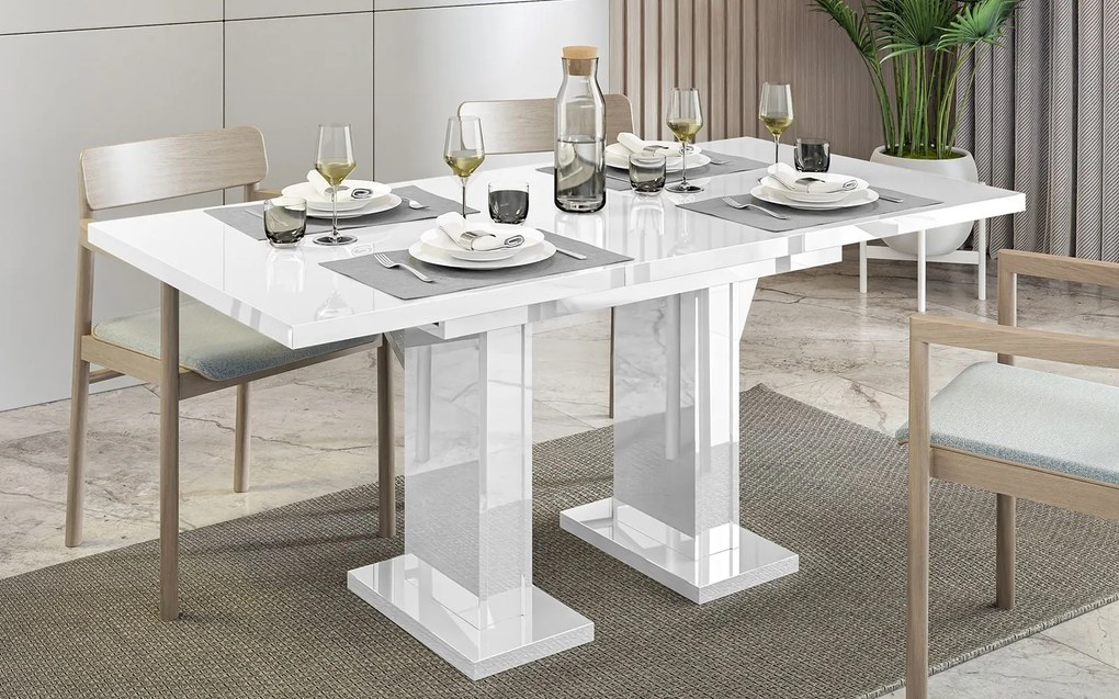 Masă lemn masiv alb Dining extensibilă Illumina Crest 120/160x80 cm