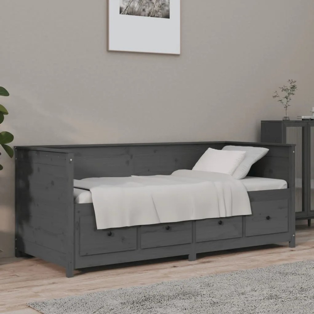 820898 vidaXL Pat de zi, gri, 100x200 cm, lemn masiv de pin