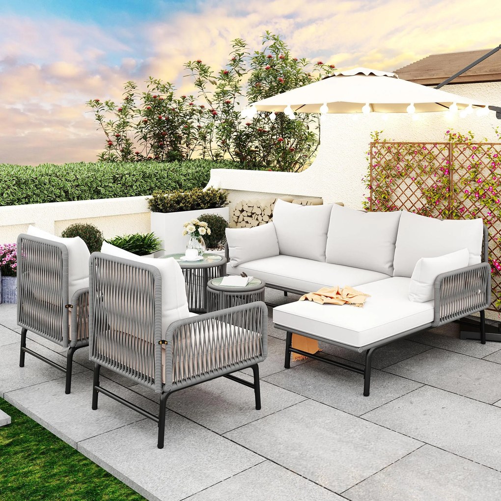 Set de lounge de grădină din 6 piese, Gri | Aosom Romania