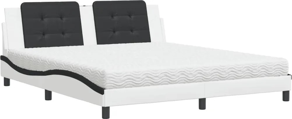 vidaXL Pat cu saltea, Zadar, alb și negru, 180x200 cm, piele ecologică