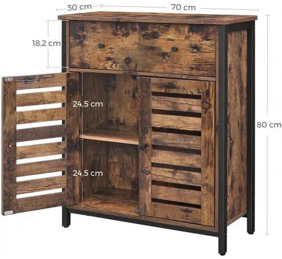 Dulăpior Vintage 2 Usi Si 2 Sertare, Maro Rustic, 80 Cm