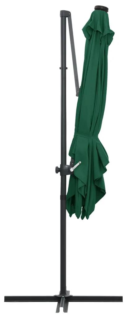 Umbrela suspendata cu LED si stalp din otel, verde, 250x250 cm Verde, 250 x 250 cm