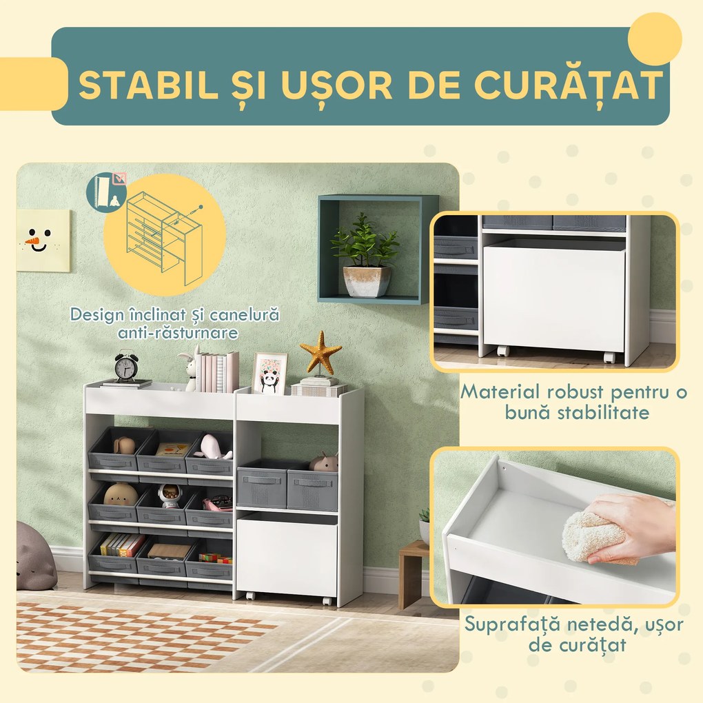 Mobilier AIYAPLAY pentru Jucării pentru Copii cu 11 Coșuri din Țesătură, Dulap și Rafturi, 105x30x80 cm, Alb | Aosom Romania