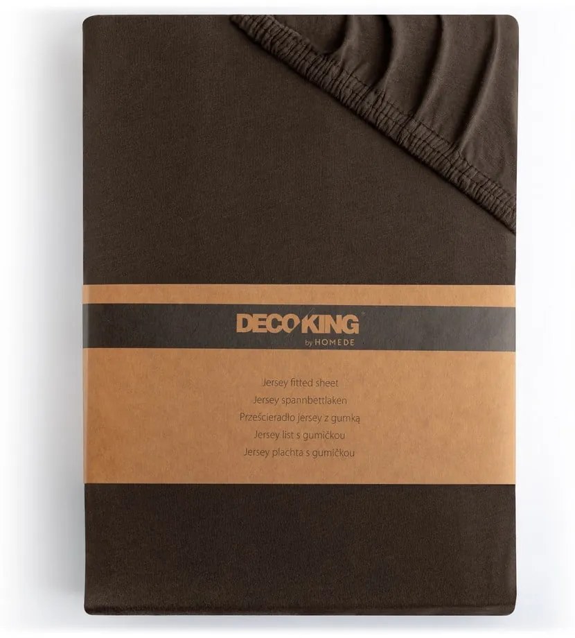 Cearceaf maro închis din jerseu cu elastic 180x200 cm Amber – Restilo