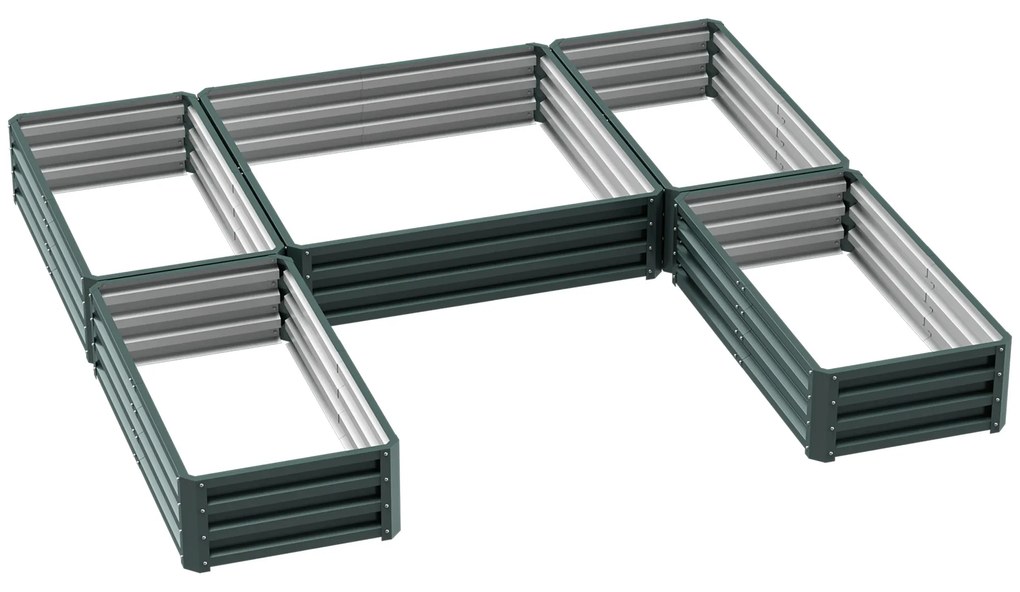 Outsunny Set de 5 jardiniere pentru gradina, pat de legume modular din otel, perfect pentru legume, plante si flori, verde | Aosom Romania