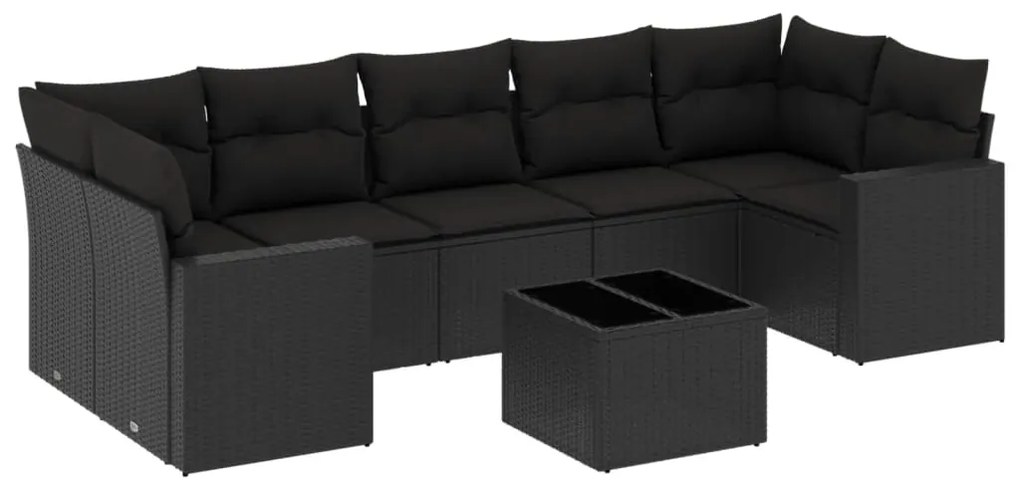 3251072 vidaXL Set mobilier de grădină cu perne, 8 piese, negru, poliratan