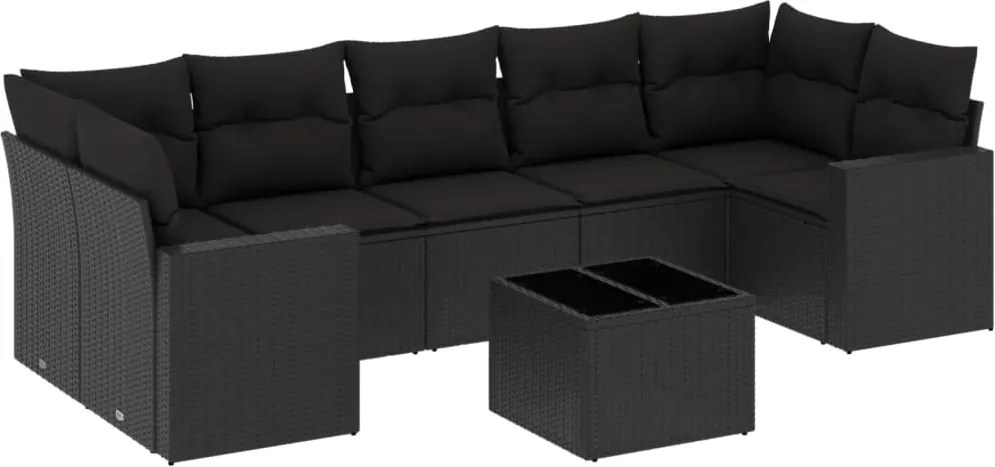 vidaXL Set mobilier de grădină cu perne, 8 piese, negru, poliratan