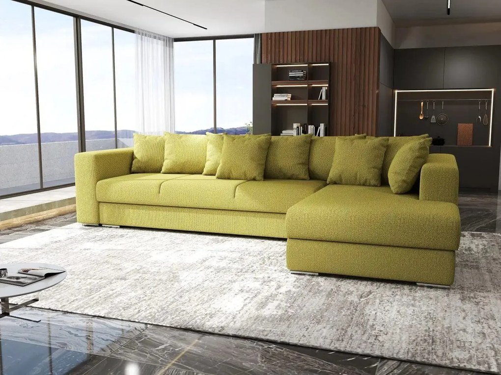 Colțar extensibil dumonde cu ladă de depozitare si sezut confortabil din spuma high-density, Gloria Enjoy Green II 320x183 cm