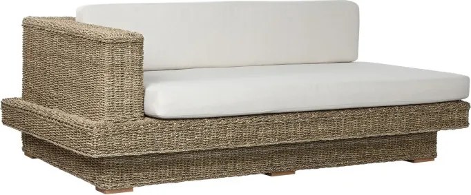 Set lounge exterior din fibre naturale împletite și structura din lemn de tec cu 2 canapele, măsuță de cafea și perne, „Borneo”
