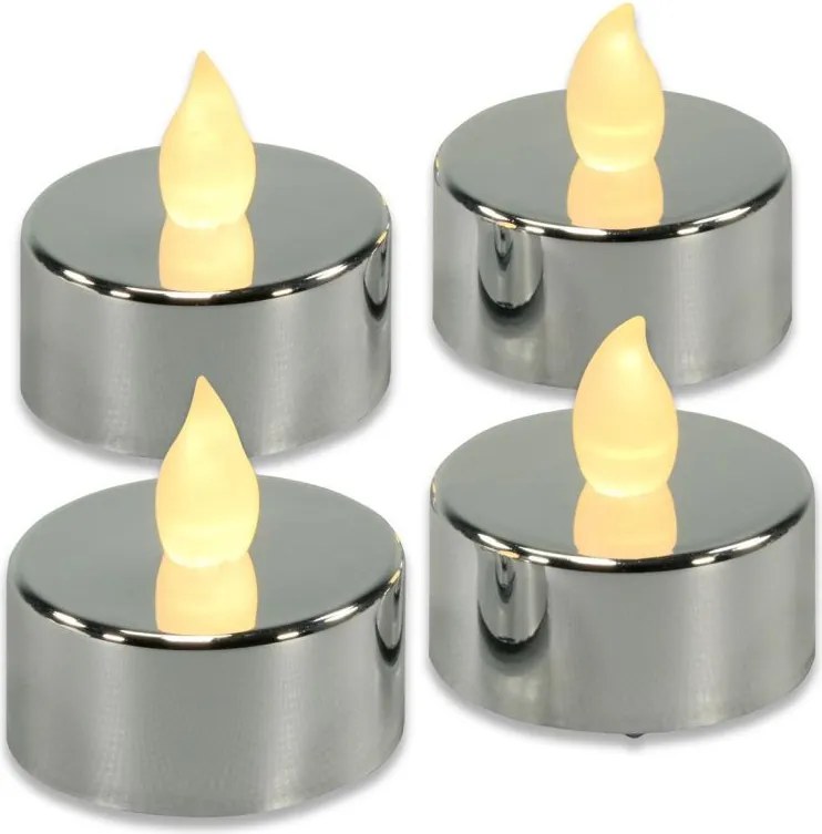Set decorativ de lumini de ceai cu LED-uri, argintiu, 4 buc.