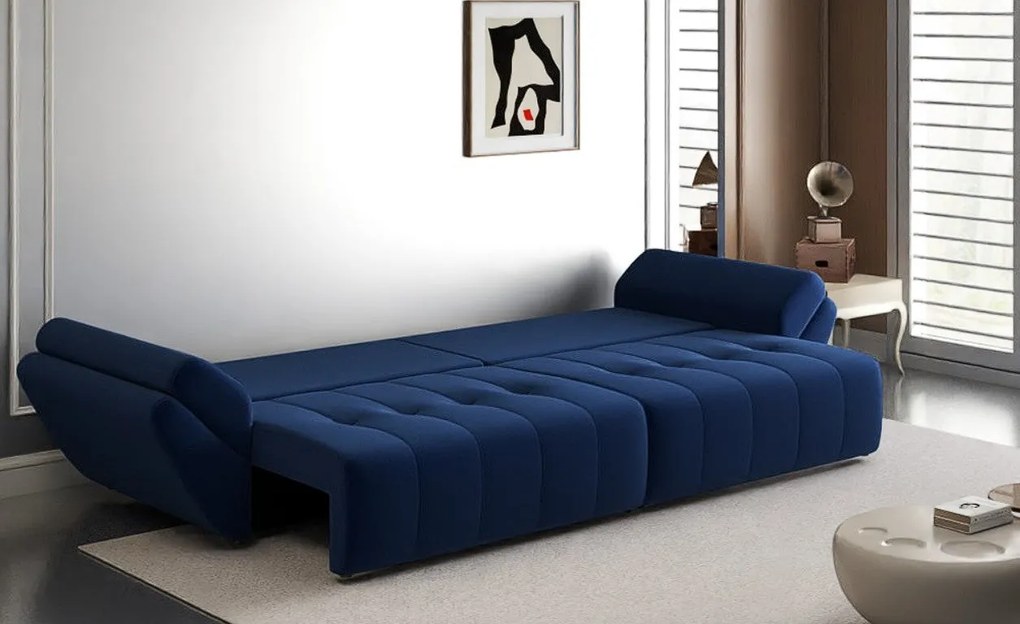 Canapea extensibilă dumonde cu ladă de depozitare si sezut confortabil din spuma high-density, Berlin Royal Blue 300x100 cm