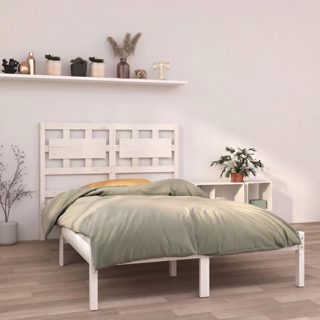 3105636 vidaXL Cadru de pat mic dublu, alb, 120x190 cm, lemn masiv