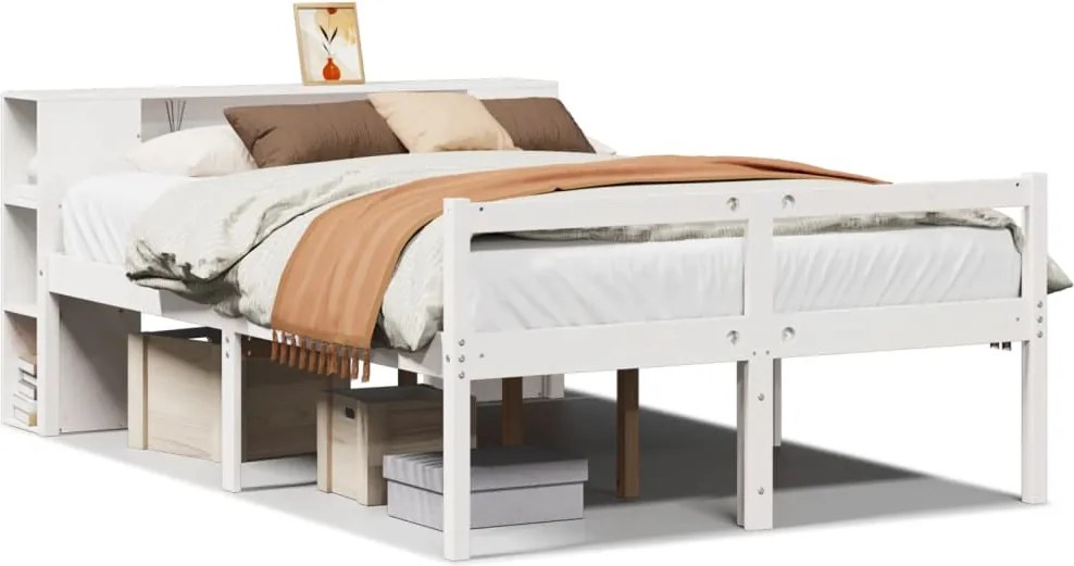 vidaXL Cadru de pat fără saltea, alb, 120x200 cm, lemn masiv pin