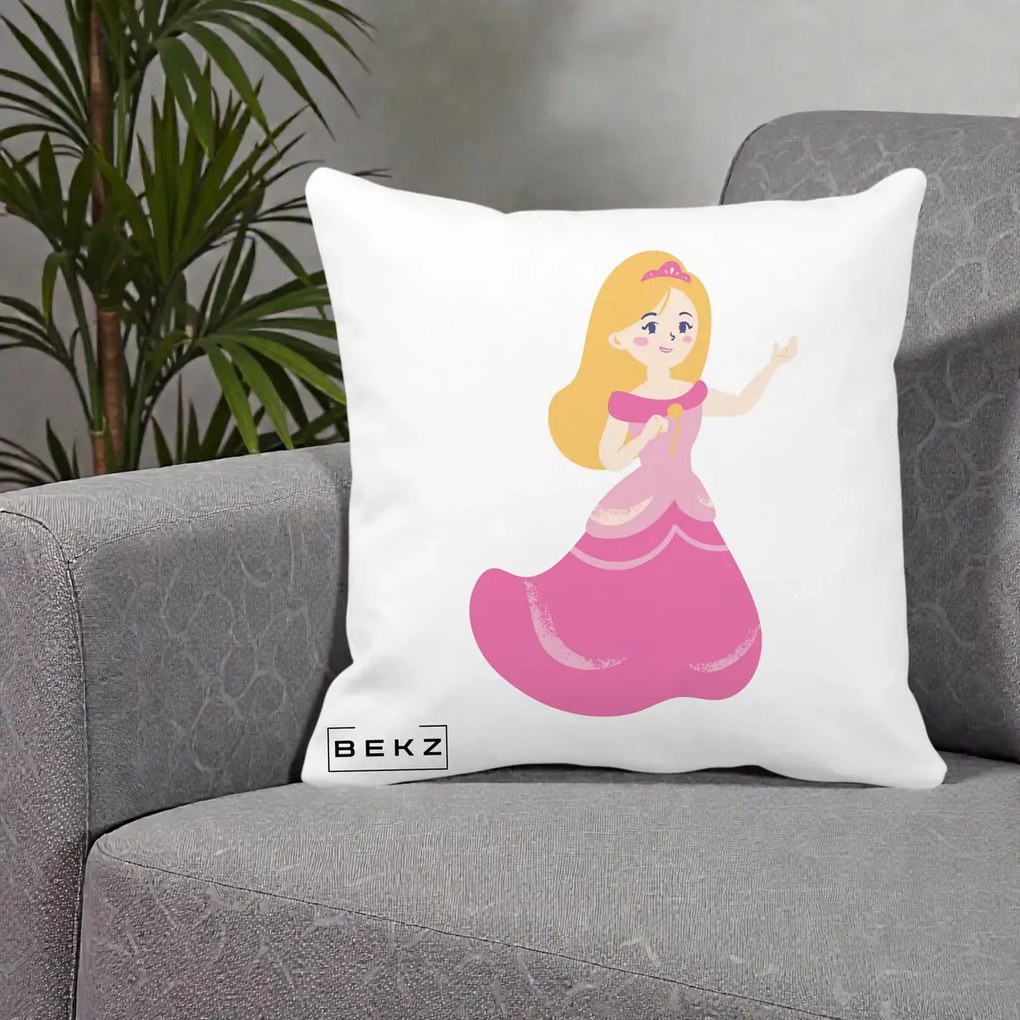 Perna Personalizata Printesa Roz cu Microfon, 40x40 cm, Alba Mata, Husa Detasabila, Perna Inclusa, BEKZ®
