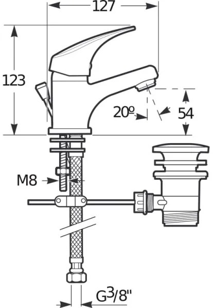 Baterie de lavoar + ventil cu preaplin JIKA H3111N10041111 TALAS 12,3 cm crom