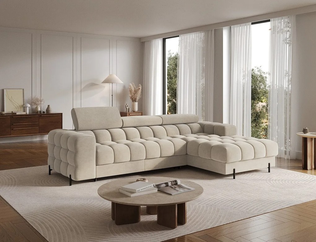 Coltar extensibil dreapta 3 locuri ELTAP, RT-18AU, Felro, 285x181x93 cm, lemn/poliester, bej inchis