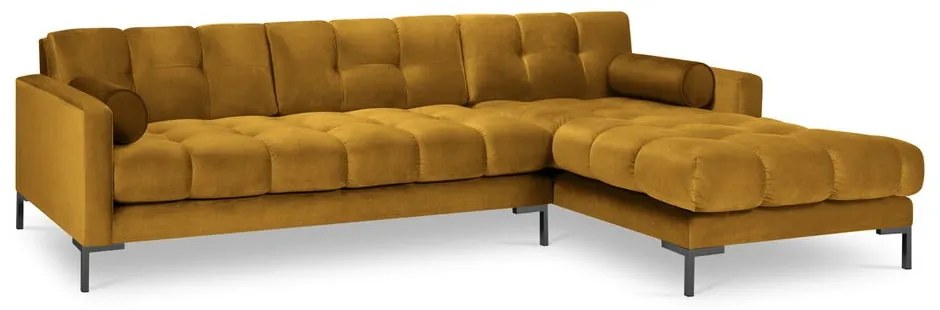 Colțar din catifea cu extensie pe partea dreaptă Cosmopolitan Design Bali, galben