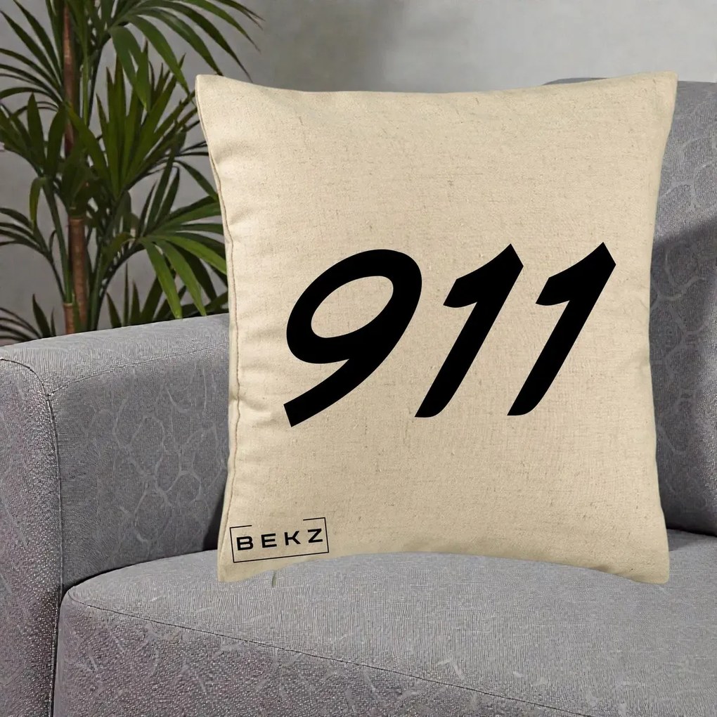 Perna Personalizata 911 Bold, 40x40 cm, Bej, Husa Detasabila, Perna Inclusa, BEKZ®