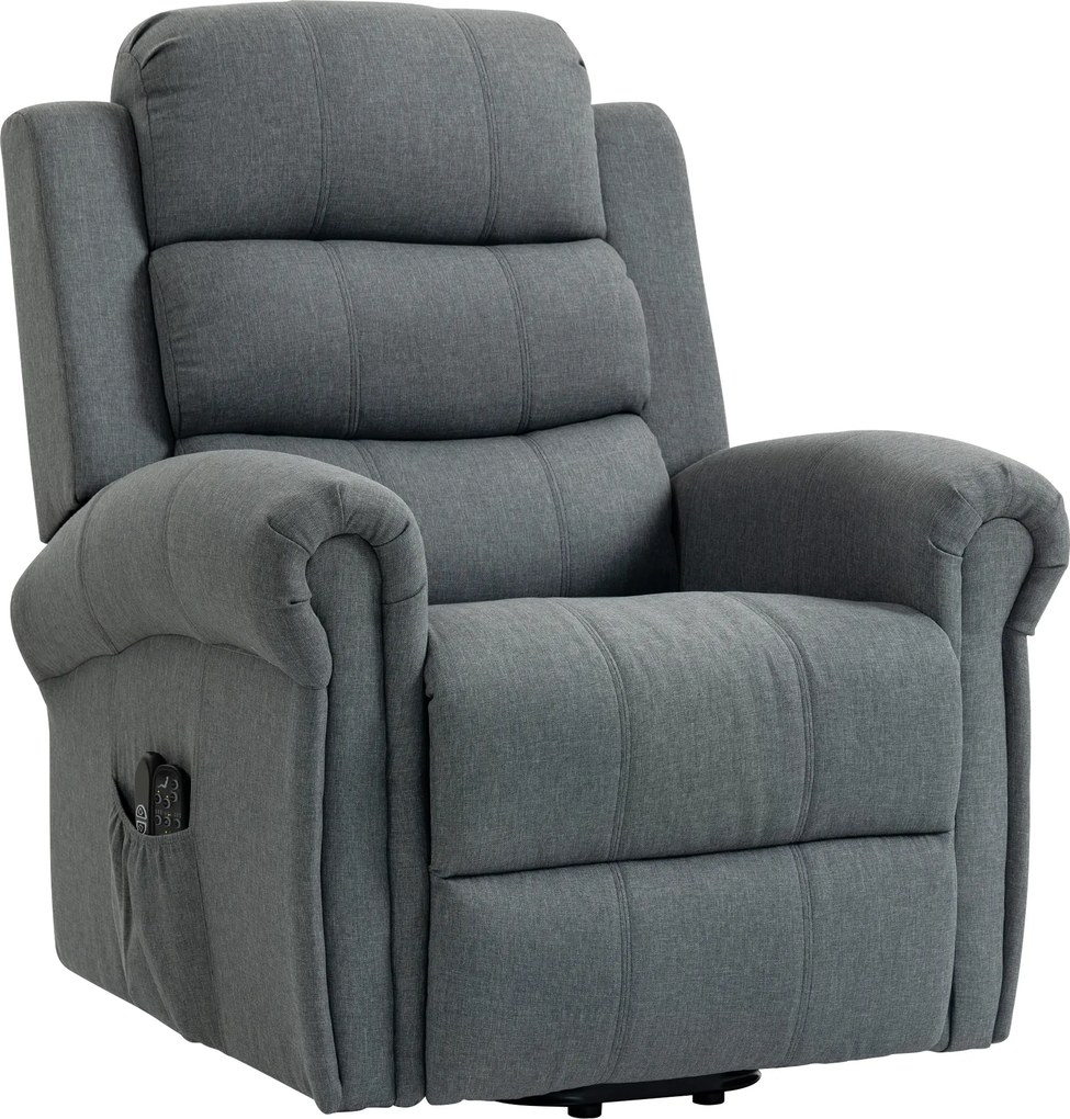 HOMCOM Fotoliu de masaj cu funcție de ridicare, fotoliu relax, cu vibrații, cu funcție de înclinare, aspect in, gri | Aosom Romania