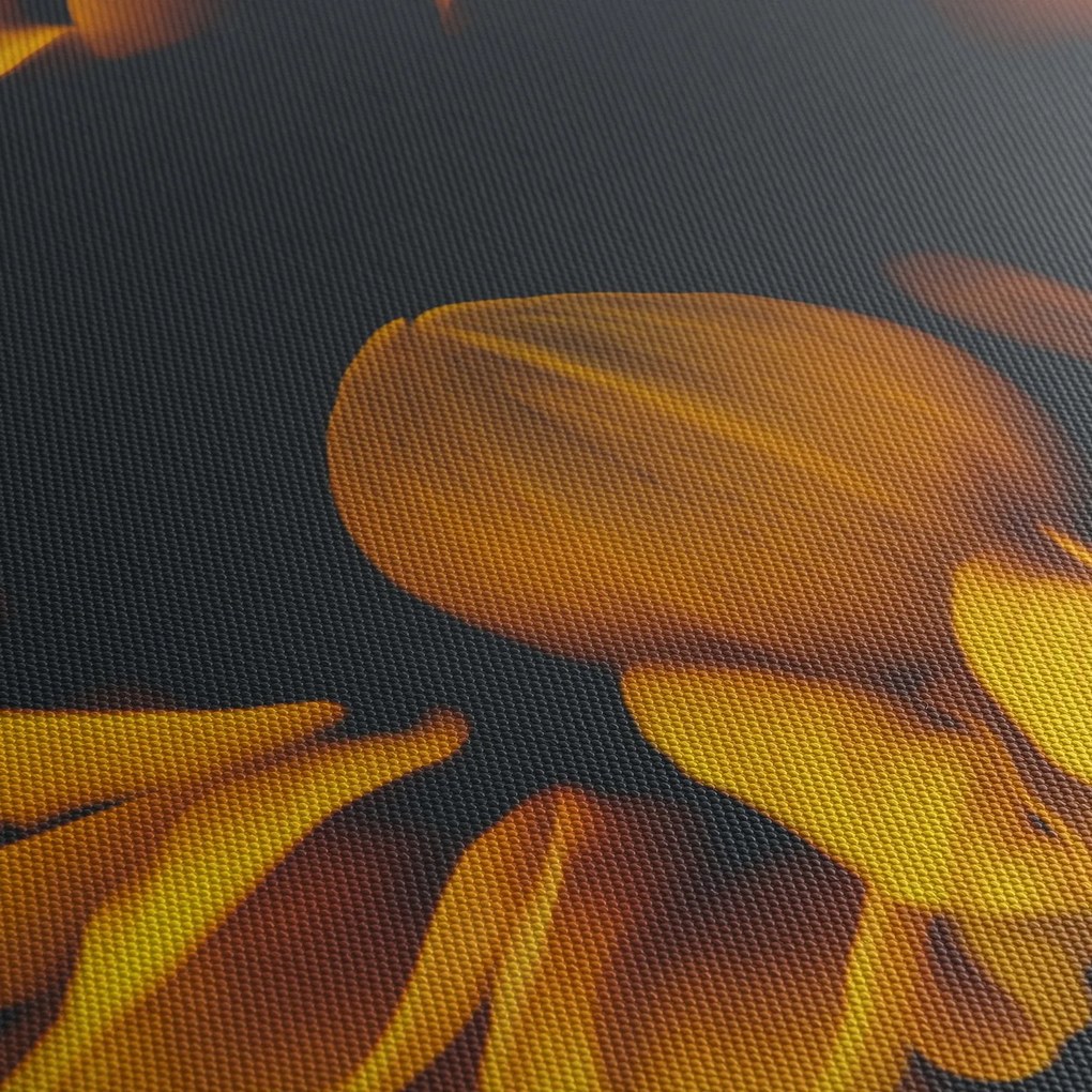 Tablou - Floarea-soarelui în fundal negru (cu ceas) (90x30 cm)