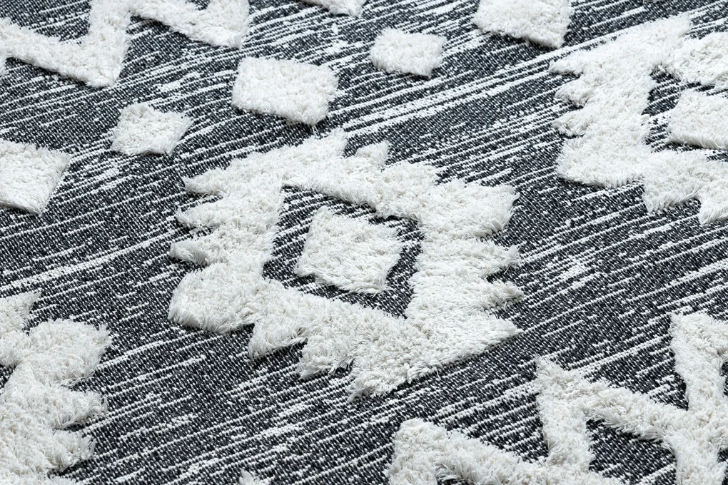 Covor ECO SISAL BOHO MOROC Etno Zig zag 22319 franjuri - două niveluri de lână gri / cremă, covor reciclat