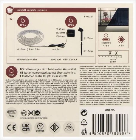 Paulmann 78896 - LED 0,3W IP44 bandă solară 3m 1,2V 1000 mAh