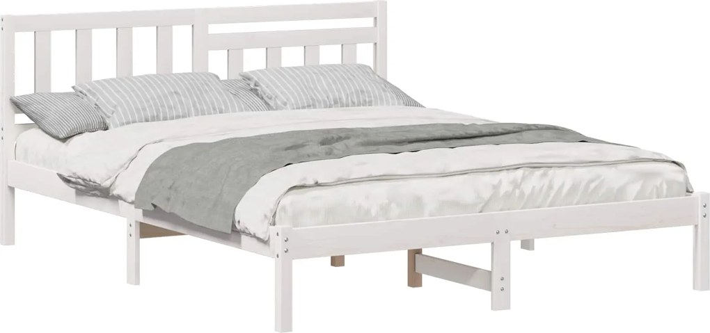 vidaXL Cadru de pat cu headboard Alb 140 x 200 cm Lemn de pin masiv