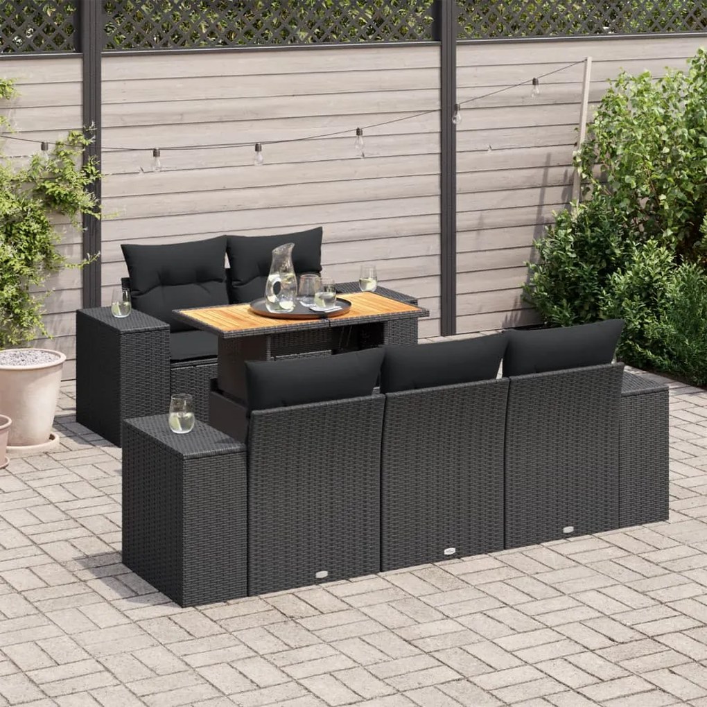 3327324 vidaXL Set mobilier de grădină cu perne, 6 piese, negru, poliratan