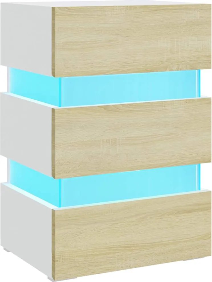 vidaXL Noptieră cu LED, alb/stejar sonoma, 45x35x67 cm, lemn prelucrat