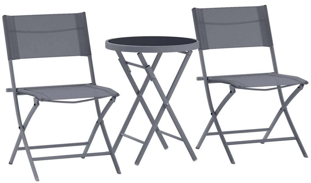 Outsunny Set de bistrou 3 piese pliabil din metal, 2 scaune și 1 masă rotundă, set de grădină exterior pentru 2 persoane, gri | Aosom Romania