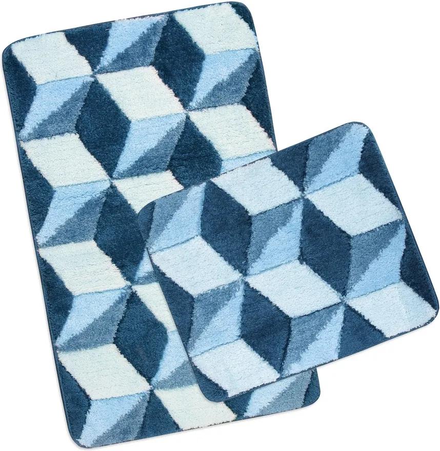 Set covorașe baie Ultra Cube albastru, 60 x 100 cm, 60 x 50 cm