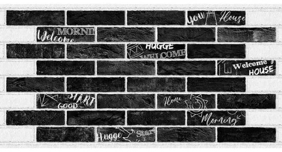 Panou decorativ, PVC, model caramida 3D, welcome, negru, 96x48.5cm