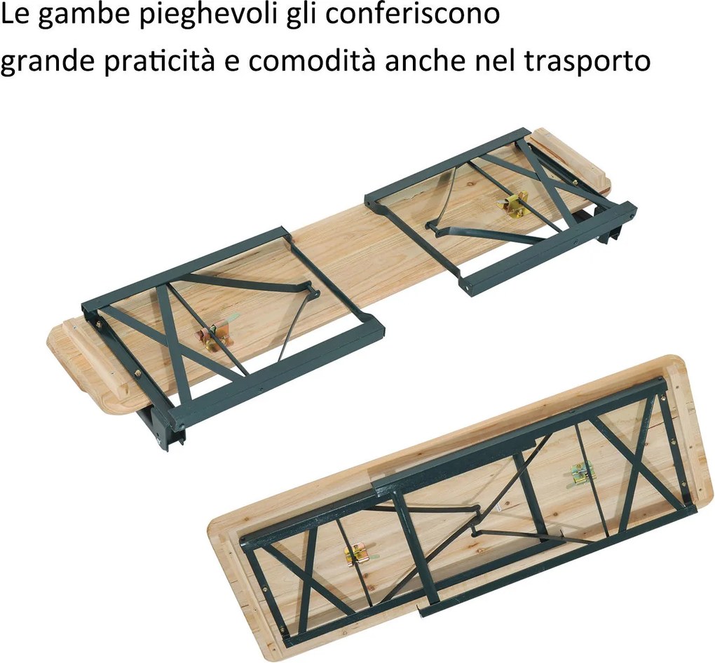 Outsunny Set Berarie de Extern Masa si 2 Banci cu Spatar Pliabil in Lemn de Brad