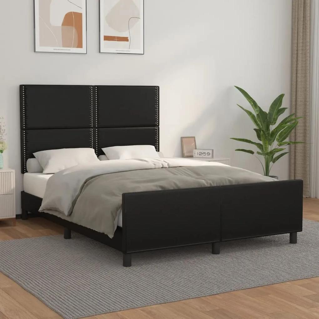 3125506 vidaXL Cadru de pat cu tăblie, negru, 140x190 cm, piele ecologică