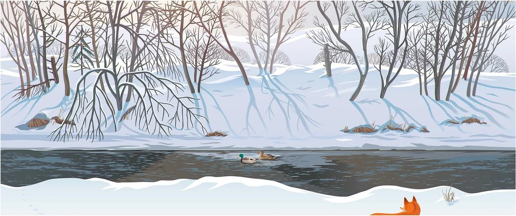 Tablou - Vulpe în peisaj de iarnă (120x50 cm)