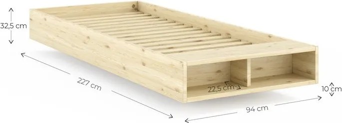 Pat în culoare naturală din lemn de pin fără tăblie cu somieră 90x200 cm Merge – Karup