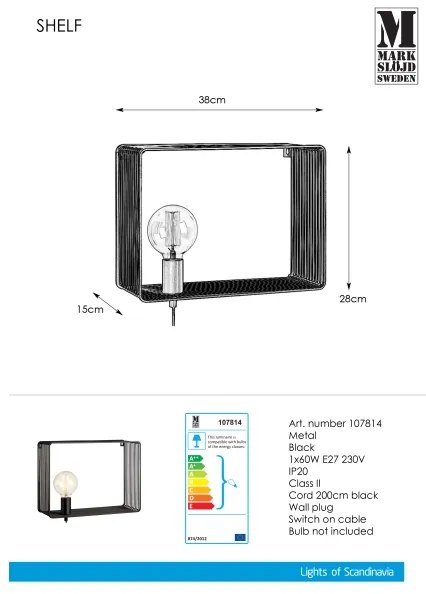 Markslöjd 107814 - Aplică de perete SHELF 1xE27/60W/230V