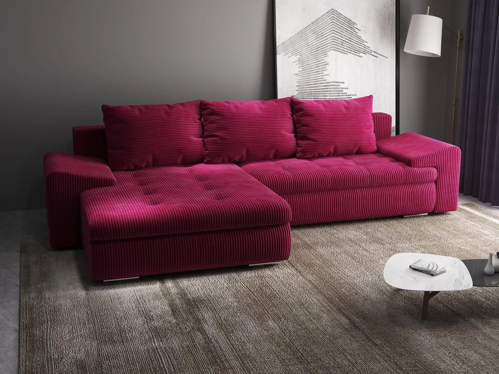 Colțar extensibil dumonde cu ladă de depozitare si sezut confortabil din spuma high-density, Leonardo Zoom Rosu 260x185 cm