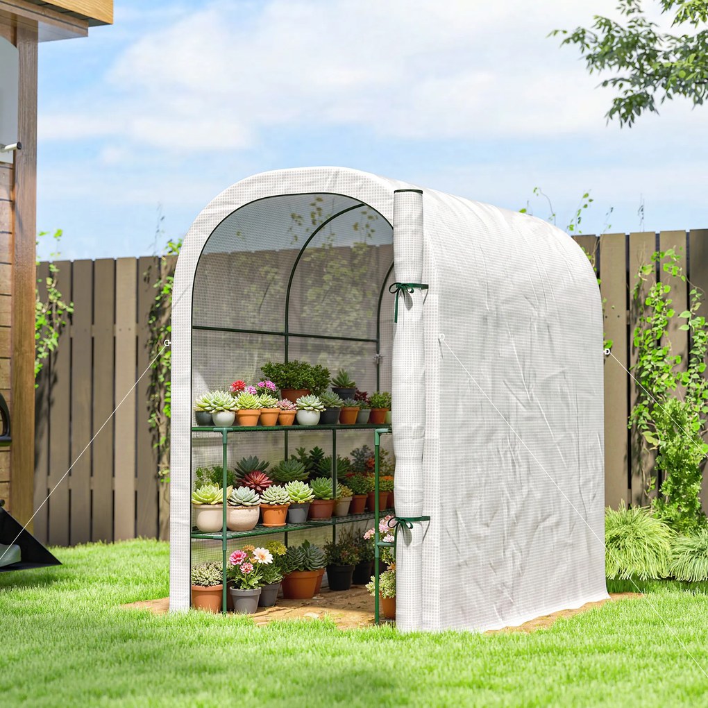 Outsunny Seră de Grădină cu Rafturi și Ușă Rulabilă, Seră pentru Grădină cu Cadru din Oțel, Acoperiș din PE Anti-UV, pentru Legume, Flori și Plante, 123x187x189 cm, Alb | Aosom Romania