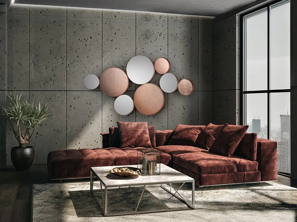 Decoratiune perete din inele metalice cu oglinda si sticla Malmo