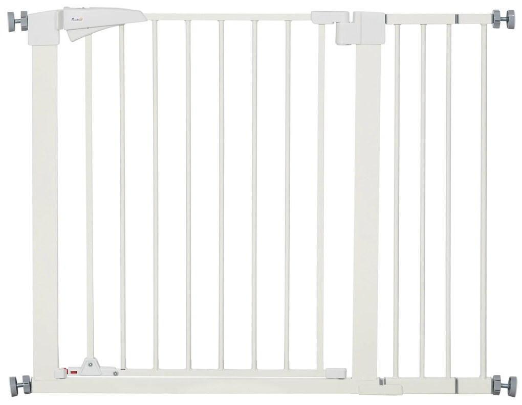 PawHut Poartă pentru Câini de Talie Mică și Medie cu Dublă Încuietoare și Închidere Automată, 76-103x4.2x77 cm, Alb | Aosom Romania