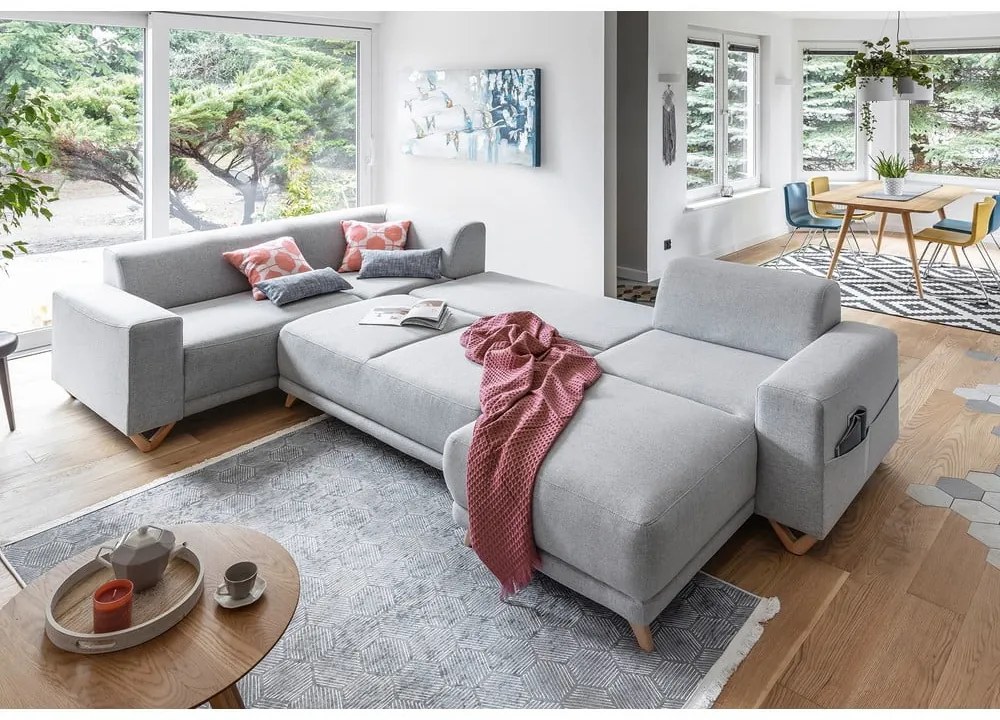 Colțar gri deschis extensibil/cu spațiu de depozitare (cu colț pe partea stângă/în formă de "U") Classy Sophie – Miuform