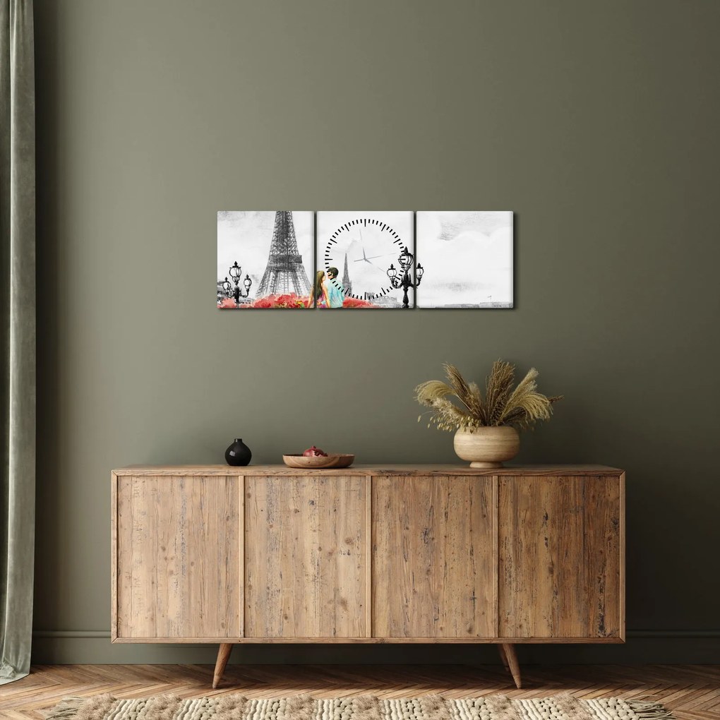 Tablou îndrăgostiții în Paris (cu ceas) (90x30 cm)
