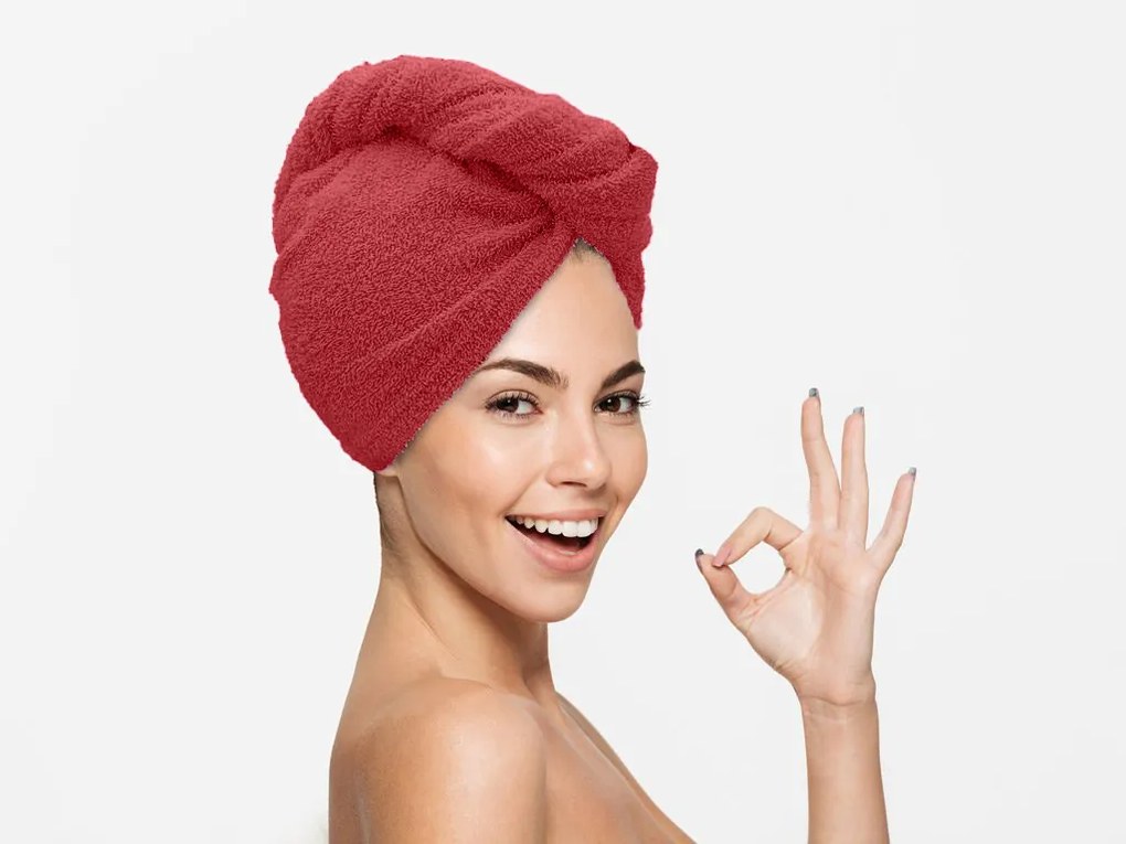 Prosop turban rosu cu uscare rapida, 100% bumbac