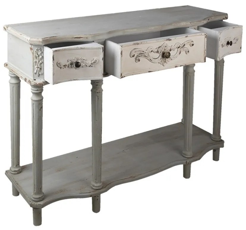 Consola gri, din lemn, 3 sertare, aspect vintage, Lysanne