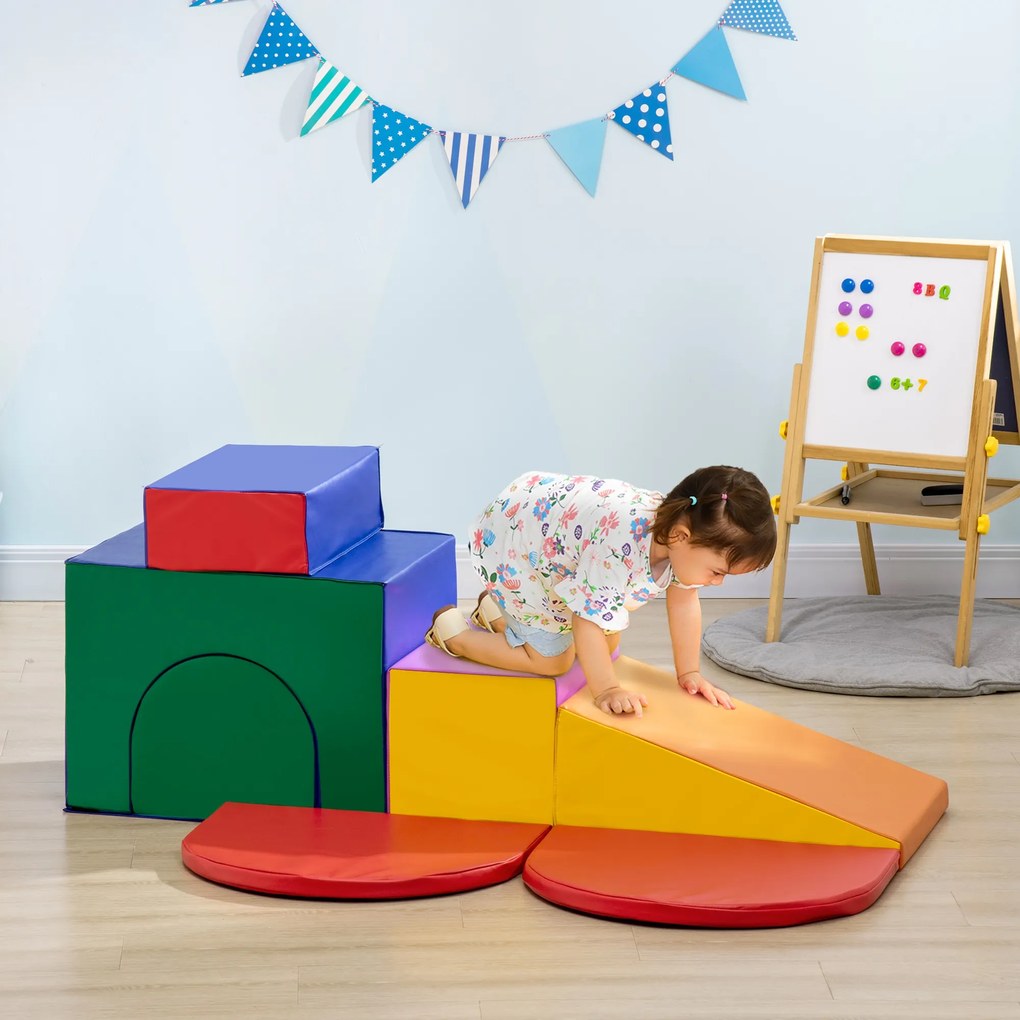 HOMCOM Set de Joacă pentru Copii 12-36 Luni cu 7 Blocuri din PU și EPE Multicolor | Aosom Romania