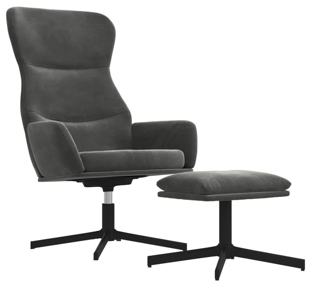 3097485 vidaXL Scaun de relaxare cu taburet, gri închis, catifea