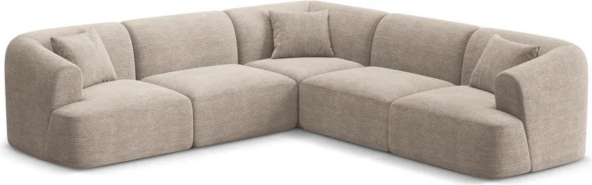 Colțar maro deschis cu tapițerie din catifea reiată Campi – Cosmopolitan Design