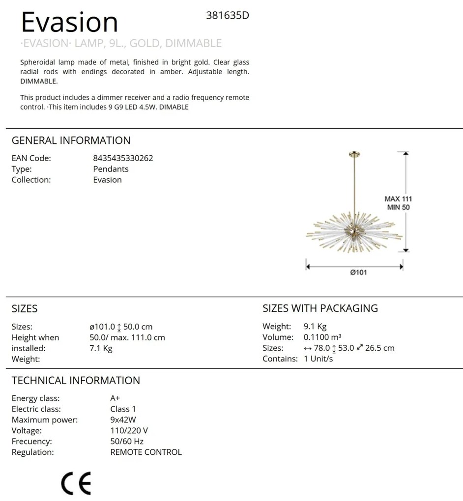 Lustra LED cu telecomanda design ultra-modern Evasion auriu SV-381635D