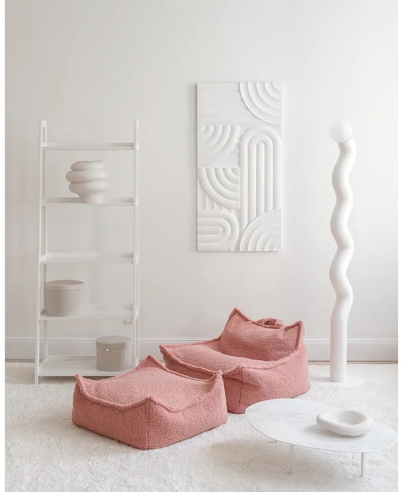 Fotoliu puf pentru copii roz cu tapițerie din țesătură bouclé Square – Wigiwama
